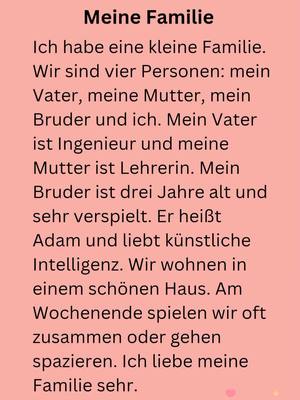 A post by @tikdeutsch.com on TikTok caption: meine Familie - lesen A1 #germanforbeginners #LanguageTips #speakgerman #languagelearning #deutschlernen #learngerman #tiếngĐức #ösd #almanca #lernenmittiktok #A1 #learnlanguages 