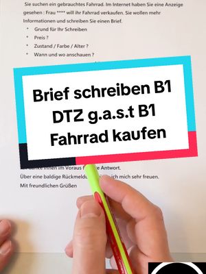 A post by @deutschverbessern10 on TikTok caption: Brief schreiben DTZ GAST B1 Fahrrad kaufen 