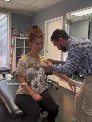 A post by @dr.michael.dellacorte on TikTok caption: Active Release Technique tune up with my wonderful Sister in Law, Natalie!  Shes a dental hygienist, so she’s looking down and using her hands in front of her all day.  Here’s some of the work we did to try to help her! #activereleasetechnique #activereleasetechniques #sportschiropractic #muscle #fascia 