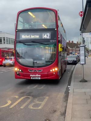 A post by @theukrailwayguy on TikTok caption: Here is VW1817 leaving Manor Park Cresent with flashes on 142 to Watford Jc #gemini2 #metroline #edgware #bus #buses #fyp #foryou #viral #blowup #theukrailwayguy 