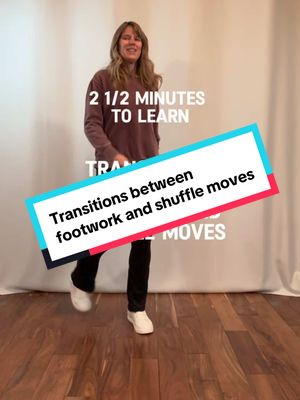 A post by @midlifeshuffle on TikTok caption: 2 1/2 minutes to learn how to do transitions between footwork moves and Shuffle moves. In this video we are featuring the Polly pocket, scissors, and the toe heel.  #Shuffle #shuffledance #shuffletutorial #learntoshuffle #beginnershuffler #howtoshuffle #midlifeshuffle 