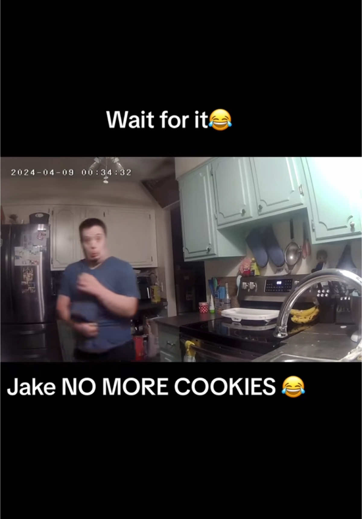 A post by @jacobavitabile on TikTok caption: We were wondering where the cookies went thank god for the camera or else we would have thought the dog got them🤣😭#creatorsearchinsights  #funny #stealing #cookies #theif #sneaky #fyp #lmao #downsyndrome #brother #mcdonalds #nomorehairspray #nomorecookies 
