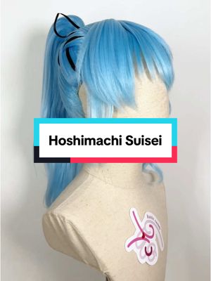 A post by @_hanie.c on TikTok caption: Custom dyeing this wig since my client wanted this exact shade of blue and we couldn’t find a base wig of this colour. The braid was also really tricky while I try to reduce the bulk on it! #hoshimachisuisei #wigstyling #cosplaywig 