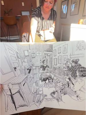 A post by @paulheaston on TikTok caption: Trying out ny xmas present from Linda. #drawing #art #paulheaston #sketchbook #penandink #urbansketchers #lumospen #tomsstudio 