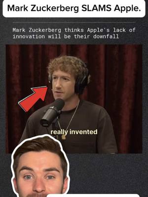 A post by @thementorhouse on TikTok caption: Mark Zuckerberg SLAMS Apple for their lack of innovation. Does he have a point here? #MarkZuckerberg #joerogan #apple #iphone 