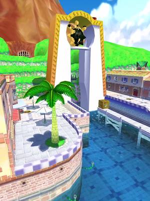 A post by @nostalgiaingames on TikTok caption: Delfino Plaza from Super Mario Sunshine #nintendo #mario #supermario #supermariosunshine #nintendgamecube #gamecube #wii #nintendoswitch #switch #nintendonostagia #nostalgia #nostalgiaingames #fyp #nintendo3ds #3ds #gaming