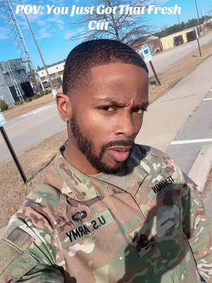 A post by @oh.thats.tent on TikTok caption: fresh cut, sun shining, skin glistening, teeth white and my uniform crispy 😮‍💨 #fyp #fypシ #foryoupage #miltok #fortbragg #airborne #explore #viralvideo #paratrooper BARBER 💈 @Jay R 