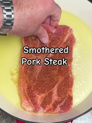 A post by @pepperbellypete on TikTok caption: I like a Pork Steak better than a Pork Chop myself. #dinner #Recipe #cooking #pork #steak #gravy #fyp 