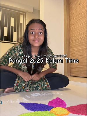 A post by @sakthi_mekana on TikTok caption: Let’s do our Rice Kolam for Pongal (Indian Harvest Festival🌾♥️) I tried my hands on the Kolam!#vibewsakthi #pongal2025 #sakthimekana 