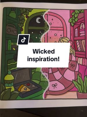 A post by @simswithjackie on TikTok caption: Pink goes good with green 😉 as soon as I saw this page I knew I had to try the Wicked trend! #coloringbook #adultcoloringbook #alcoholmarkers #wicked 