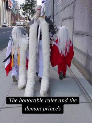 A post by @thatcosplayfamily on TikTok caption: The honorable ruler and the demon prince's  A throwback to our Inuyasha cosplays! #inuyasha #inuyshacosplay #sesshomaru #cosplayer #cosplay #anime #animetiktok #family #newyorkcomiccon #throwback 