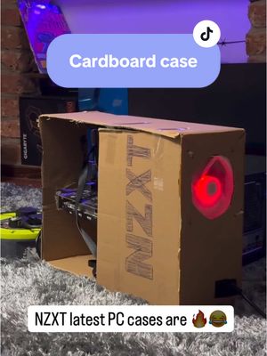 A post by @nzxt on TikTok caption: Should we make a full cardboard setup? CC: sxinttech on instagram #nzxt #cardboard #cardboardpc #pc #pcbuilding 