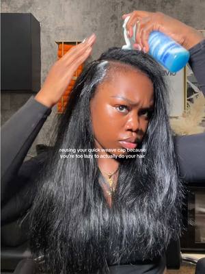 A post by @ebonyrosaa on TikTok caption: don’t mind the inside it’s just the black strips they got wet when I was washing the hair 😂 #quickweave #liquidcap #hairhack 