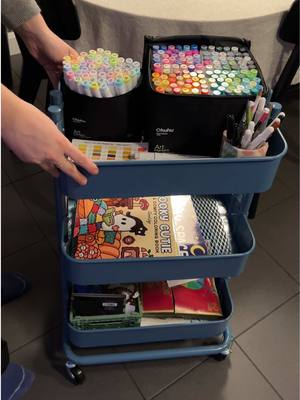 A post by @camiillemr on TikTok caption: Build my coloring cart with me!  This is the IKEA Råskog cart.  #coloring #ohuhu #ikea #ikeafinds #coloringcommunity #coloringbook 