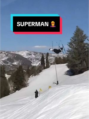 A post by @teamgb on TikTok caption: Fresh sighting of superman… 🦸‍♂️ Oh never mind, it’s just James Pouch 😉 #skiing #skitok #freeski #mountainview #wintersports 