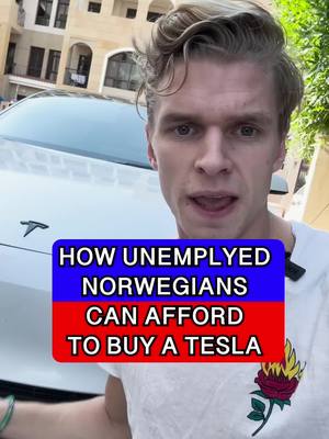 A post by @norwegiancommunity on TikTok caption: In Norway buying a Tesla🚙 is a lot cheaper than in most places due to:  1) Tax and fee cuts from the government for electric cars  2) Relatively high salaries.  #tesla #electric #norway  