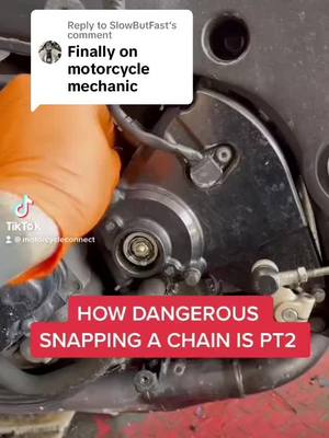 A post by @motorcycleconnect on TikTok caption: Replying to @SlowButFast PART 2 GSXR CHAIN SNAP. #FYP #MOTORCYCLE #DESTRUCTION