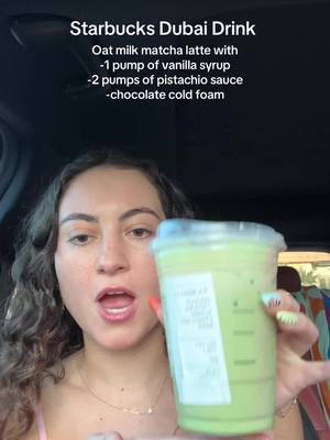 A post by @yumiami_ on TikTok caption: Starbucks Dubai Drink! It was good!!! It just didn’t taste like a matcha. It was a mix between hot coco and chocolate milk hehe. If that’s your vibe then you’ll like #starbucks #secretstarbucksdrinks #dubaichocolate #dubaistarbucks 