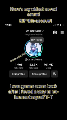 A post by @dr.arcturus on TikTok caption: #greenscreen If the ban goes through you probably aren’t really gonna find me anywhere again. I’ll be on an indefinite haitus. If we get a miracle, I’ll put the costume on again. I love all of you and I’ll miss you 🩵 #drarcturus #arcturus #plaguedoctor #plaguedoctorcosplay #plaguetok #plaguedoctoroc 