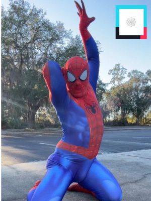 A post by @thomassanders on TikTok caption: He might be getting carried away 🕸️ (W/ @Kuratowa) #spiderman #cosplay #comedy #marvel 