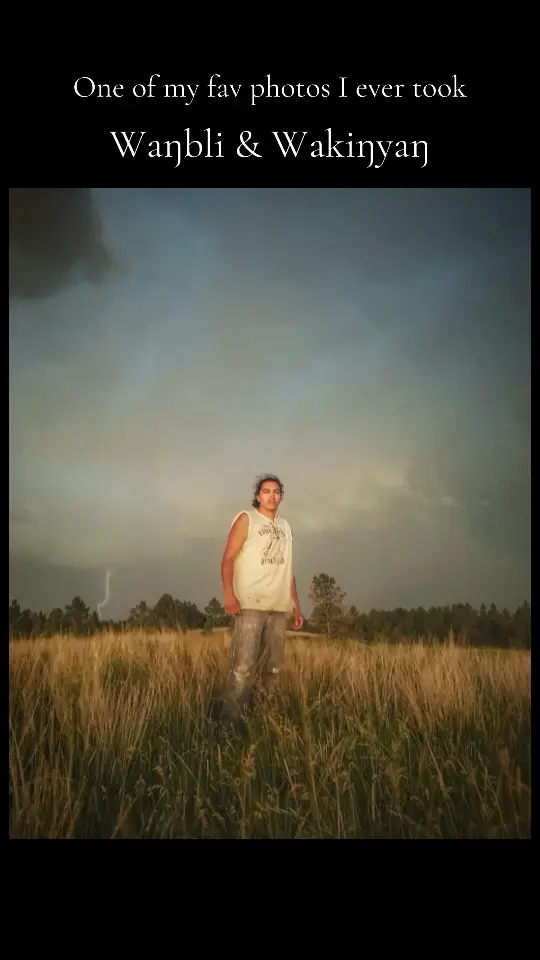 A post by @dallasgoldtooth on TikTok caption: In 2016 I spent my summer getting ready for what would become the largest mobilization of Indigenous peoples in living memory (for the so-called US & Canada). That was the fight against the Dakota Access pipeline. I went to ceremony w/ my in-laws and one early evening I snapped this photo of my Brother-in-Law as we were out walking. I will always remember that storm and the power of our people that showed up in the months to follow. #NoDAPL EVER AND ALWAYS. 