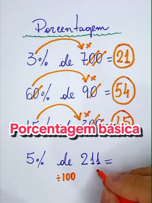 A post by @matematicacomfb on TikTok caption: Porcentagem Básica! #porcentagem #aprender #matematica #aula 