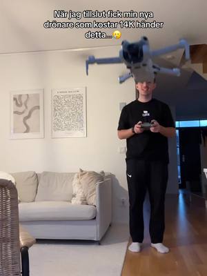 A post by @taibinho on TikTok caption: Tips! Flyg inte med drönare inomhus…🥲 Trevlig helg allesammans❤️