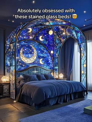 A post by @inspiringdesignsnet on TikTok caption: Which stained glass bed is your favorite?! 👏👏🤯🤯 #stainedglass #interiordesign #tiktokmademebuyit 