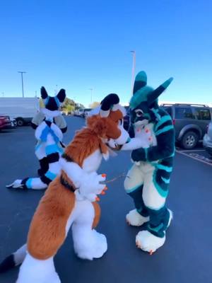 A post by @worm_soup on TikTok caption: convention chaos with Gremlin! @June Cabbit / Athy Lion #furry #furryfandom #fursuit #furries #fursuiter 