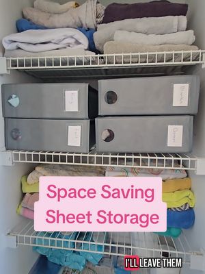 A post by @colescraftingcorner on TikTok caption: Tiny Linen Closet? Save space and keep things more organized with these storage containers. #spacesaving #organize #organization #organizedhome #storagehacks #storagesolutions #storageideas #linenclosetorganization 