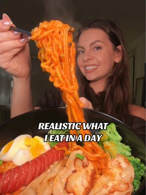 A post by @thatfoodielyss on TikTok caption: WIEIAD ON A MUKBANG DAY 🍳🍞🥦🍜❤️‍🔥🥟  #realisticwhatieatinaday #mukbanger #wieiadrealistic #wieiad #balancedeating #Foodie #foodtiktok #viralfood #fypシ゚viral #buldakramen #mukbang #fulldayofeating 