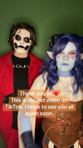 A post by @mokuchan018 on TikTok caption: Thank you. Thank you for following me. Thank you for following my growth. Thank you for all the support on this app. If you’d like to continue to see me and my cosplays, all of my other platforms are under the same usernames (🦋 is LDCosplays and 📕 will be made soon with my usual username). I love you guys. Thank you for the memories. I’ll miss this place. This will be my last time tagging you here @🐙Ink🐙 . I’m glad to have met you through this app ❤️ #tiktokban #savetiktok #goodbye #iloveyou #ghost #thebandghost #ghostbc #ghostband #copia #papaemeritusiv #copiacosplay #papaiv #papaemeritusivcosplay #papaivcosplay #criticalrole #criticalrolecosplay #mightynein #mightyneincosplay #jester #jesterlavorre #jesterlavorrecosplay #jesterlavorrecriticalrole #themightynein #themightyneincosplay 
