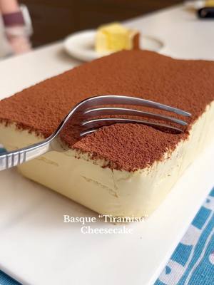 A post by @utastekitchenuk on TikTok caption: Basque “Tiramisu” Cheesecake. Recipe linked in my bio🥰 #basquecheesecake #tiramisu #basquetiramisucheesecake #cheesecake #dessert #Recipe #fyp #viralvideos #viraltiktokvideo 