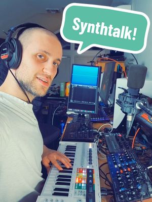 A post by @aaronbatzdorff on TikTok caption: Replying to @grayswandir6 When I press this button... 😏🎹 #synthtok let's #talksynths #synthtalk #synth #synthesizer #modelD #behringer #keysteppro #arturia #drumlogue #korg 