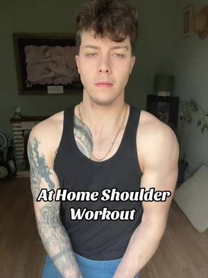 A post by @itz_jacob_33 on TikTok caption: Home shoulder workout 💪🏻  Make sure to do each exercise slow and controlled, keeping your core engaged throughout the whole workout and give yourself 2/3 minutes rest between each set and listen to the body🏋️‍♀️ The up-right rows can be  preformed with dumbbells also! #fyp #shoulderworkout #trangenderftm 