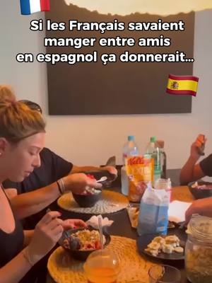 A post by @yas.spanish on TikTok caption: 🇪🇸🍽️ Si les Français savaient manger entre amis en espagnol ça donnerait… 🇫🇷 #resto #espagnol 