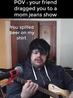 A post by @freddy_dearmaryanne on TikTok caption: I love you mom jeans. can't believe it's all over  man  #emo #midwestemo #momjeans #acoustic #singing #funny #poppunk