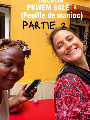 A post by @meloaleau on TikTok caption: Feuille de manioc avec ma BS@Anilov 😘 , meilleure prof! PARTIE 2: Voila la liste des Ingrédients: Feuille de manioc pilé Arachide Ail Oignon Gingembre Crevettes séchées  Mbounga/Bifaga Huile rouge Sel  Poivre Blanc de Penja  Épice The Chef FISH #recette #feuilledemanioc #cameroun #pkwem 