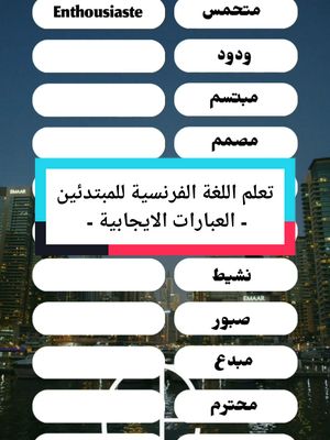 A post by @omar.el.ouahmani on TikTok caption: العبارات الايجابية بالفرنسية للمبتدئين  #الايجابية #learnfrench #levocabulaire #apprentissage #studyfrench #français_débutant #الفرنسية_للمبتدئين #quiz #تعلم #omarelouahmani 