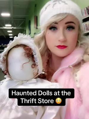 A post by @misshaleymichelle on TikTok caption: Haunted Doll at the Thrift Store 😱😳 #hauntedtiktok #haunteddolls #psychicmedium #thriftstorefinds #hauntedobjects 