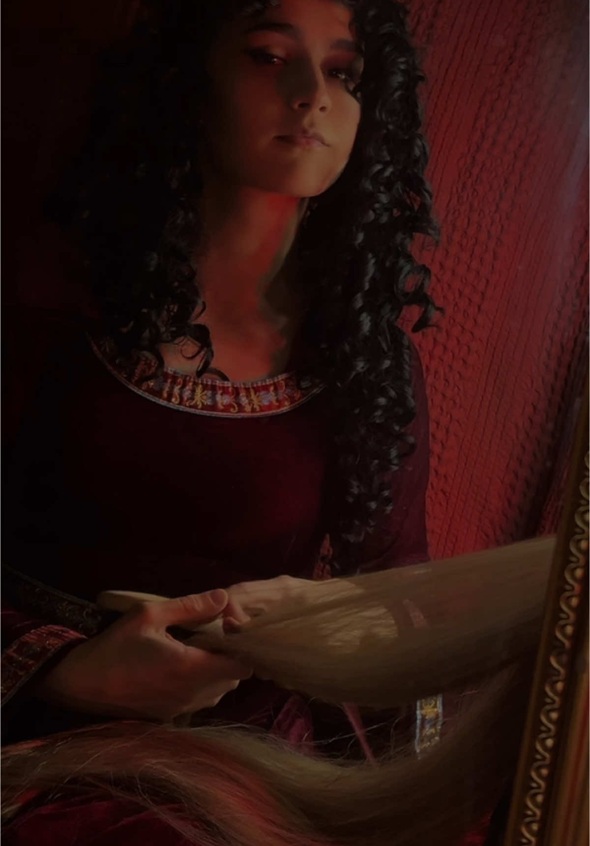 A post by @whatabout4ndy on TikTok caption: Flower gleam and glow #tangled #tangledcosplay #mothergothel #mothergothelcosplay #motherknowsbest 