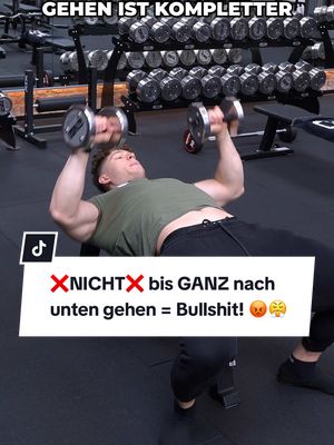 A post by @kaygedan on TikTok caption: ❌NICHT❌ bis GANZ nach unten gehen = Bullshit! 😡😤 #muskelaufbau #fitness #fitnesstips #chestday #pushday 