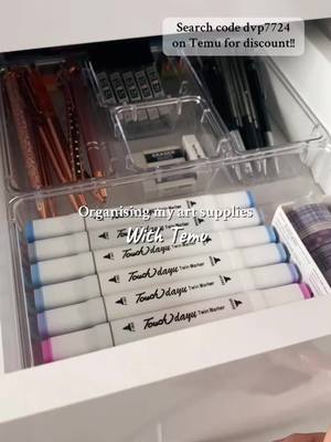 A post by @ish.jpeg on TikTok caption: Organising art supplies!! Check out these products on Temu! Remember to use code dvp7724 for discounts (new app users) || l1nk in b10!! #temu #temufinds #shoptemu #temureview #haul #artsupplies #fyp #fyppp 