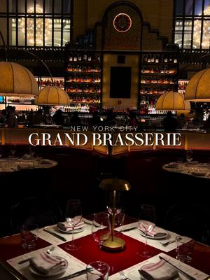 A post by @briotchhh on TikTok caption: Don’t let the location fool you, Grand Brasserie was amazing! On the second level of Grand Central, is serving French inspired cuisine. The space is sophisticated with chandeliers, modern luxury and a warm glow. 📍 Grand Brasserie / 89 E 42nd street / Grand Central Station, New York City ✨Cocktails: Now or Never & the Hampton spritz  🍸 Lobster Bisque 🍸 Mussel w/ Fries 🍸 Branzino 🍸 Entrecôte Steak 🍸 Profiteroles (chocolate dessert) I recommend all dishes shown but I was obsessed with the Branzino. It was grilled and seasoned just how I like it.  Don’t skip dessert because the Profiteroles was delicious. Two warm sweet biscuits sandwiching a scoop of creamy vanilla ice cream with milk chocolate drizzled on top —delicious!  Whether you're here for a romantic dinner, a celebration, or have some time before your commute, you should check them out.    #nycdinner#nyc#nyctok #foodontiktok#nycfoodie#datenight#manhattan#nyceats#nycrestaurants#grandcentral#commute#nycdrinks