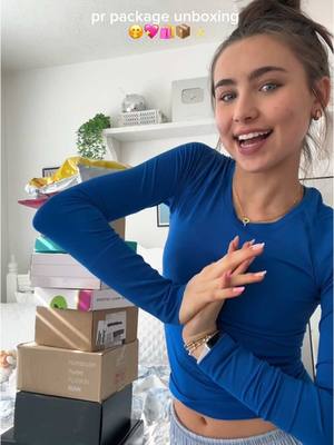 A post by @thenoellekate on TikTok caption: pr unboxing haul!! 🤗 it feels good to be back 🙏🙏 #fyp #foryou #Vlog #grwm #aesthetic #haul 