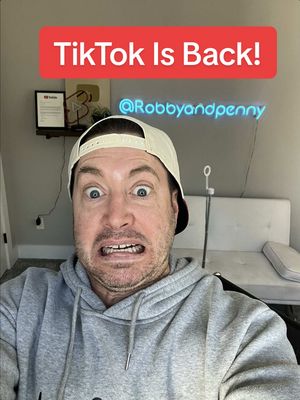 A post by @robbyandpenny on TikTok caption: This is not a drill! TikTok is back up!