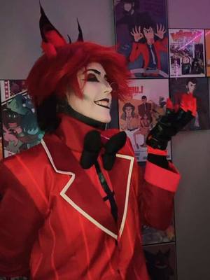 A post by @ on TikTok caption: #alastor #alastorhazbinhotel #hazbinhotel #hazbinhotelalastor #hazbinhotelcosplay 