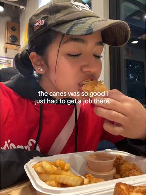 A post by @whodoesntlovedania on TikTok caption: i be taking advantage 😫 #fyp #foryou #canes #canesmukbang #chicken #mukbang #bigback #loml cr: @bella🍒 😛