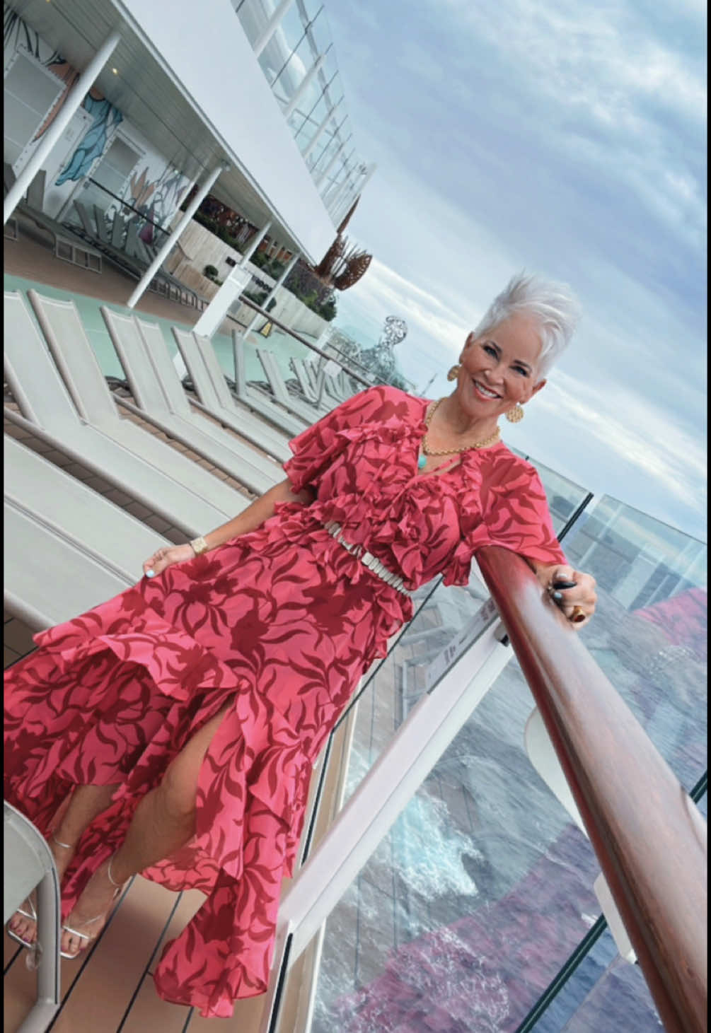A post by @chicover50 on TikTok caption: FLOWY and FRILLY will work for your next cruise!!!! #traveladventure  #travelinginfluencer  #stylishlady 