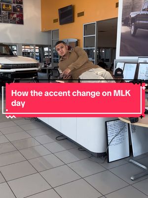 A post by @lovecorio on TikTok caption: #funny #fyp #sales #carsales #mlk #race #accent 